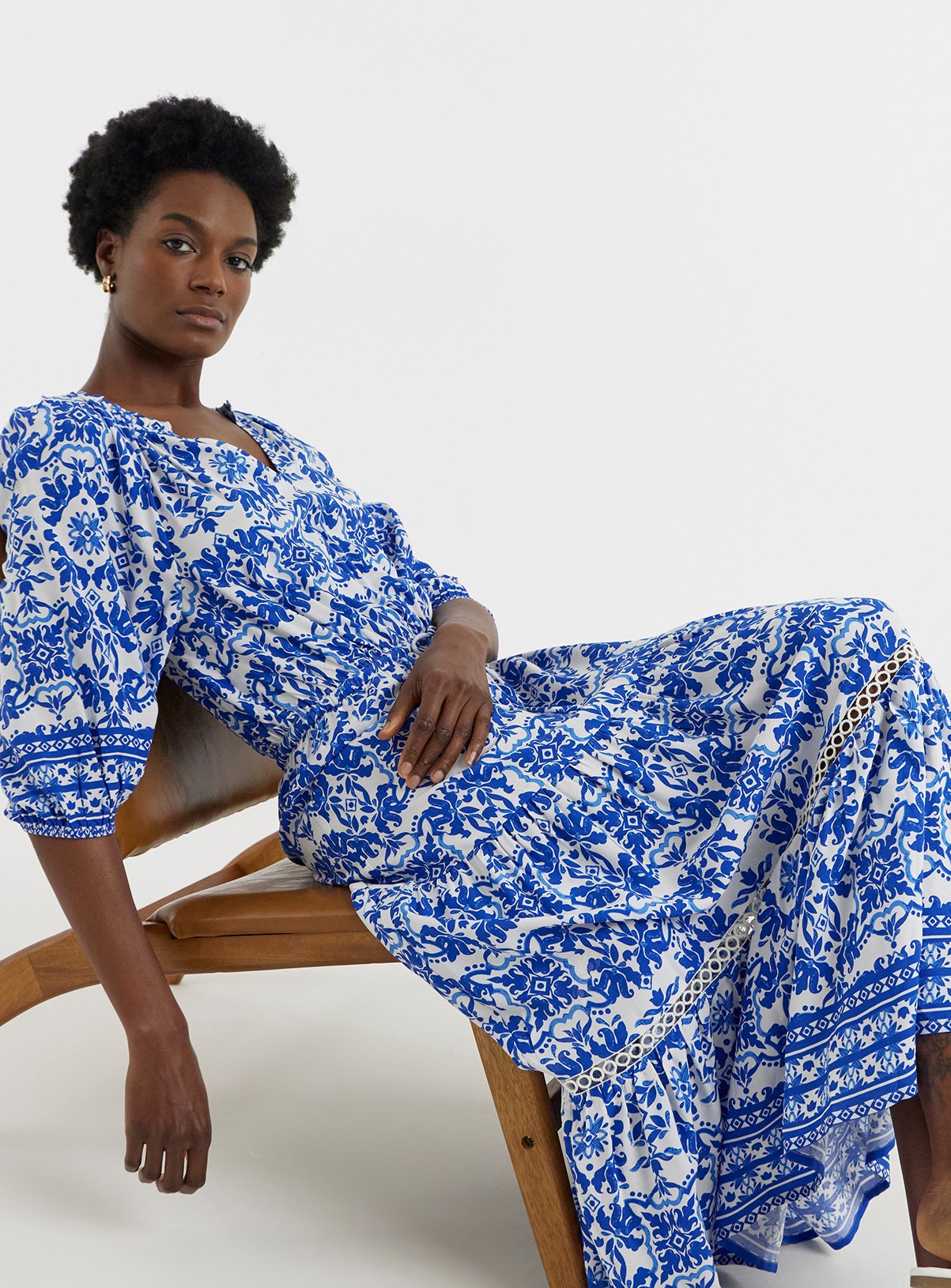 JD WILLIAMS Border Print Tiered Maxi Dress 8 - Image 3 thumbnail
